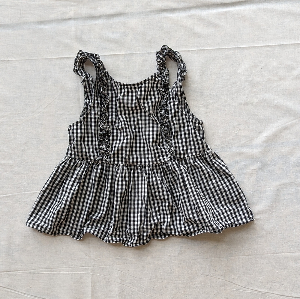 ZARA TRAFELUC COLLECTION Black White Check Sleeveless Cotton Tunic Blouse medium